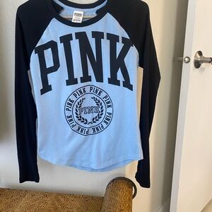 PINK Victoria's Secret  Long Sleeve Tee - Light Blue and Black